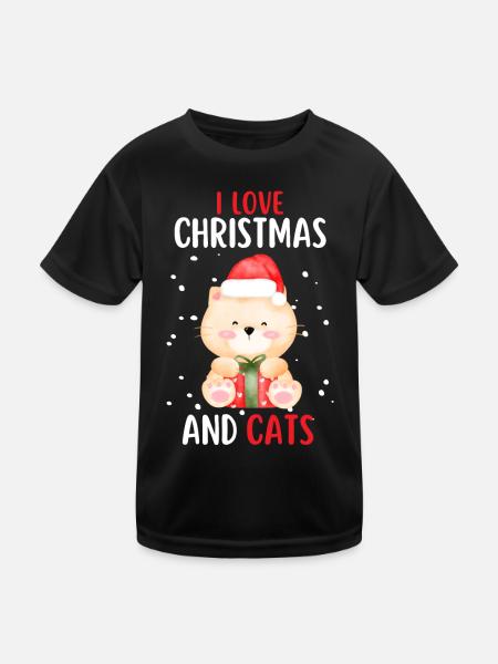 J’aime Noël et Chats Chat Noël - T-shirt sport Enfant - noir - Devant
