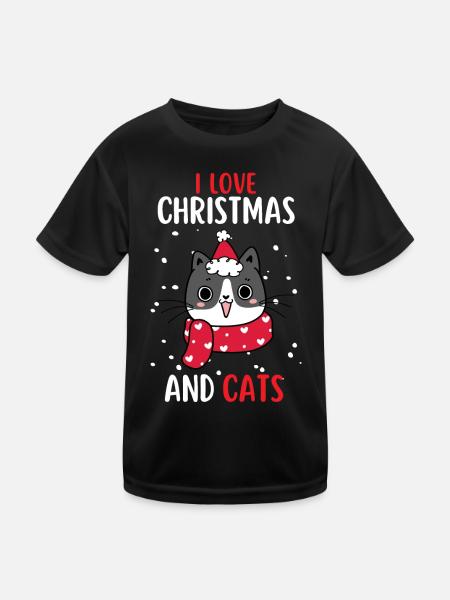 J’aime Noël et Chats Chat Noël - T-shirt sport Enfant - noir - Devant