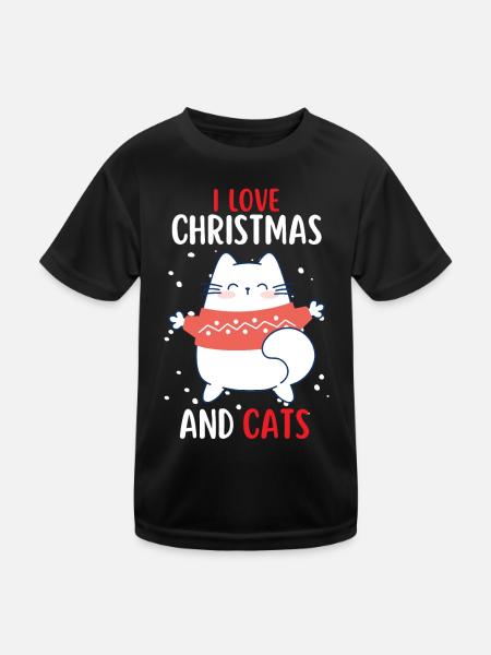 I Love Christmas and Cats Cat Christmas - Kids Functional T-Shirt - black - Front