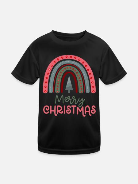 Weihnachten Regenbogen Frohe Weihnachten - Kinder Funktions-T-Shirt - Schwarz - Vorne