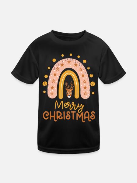Weihnachten Regenbogen Frohe Weihnachten - Kinder Funktions-T-Shirt - Schwarz - Vorne