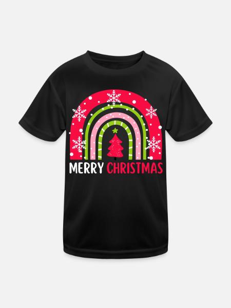 Weihnachten Regenbogen Frohe Weihnachten - Kinder Funktions-T-Shirt - Schwarz - Vorne