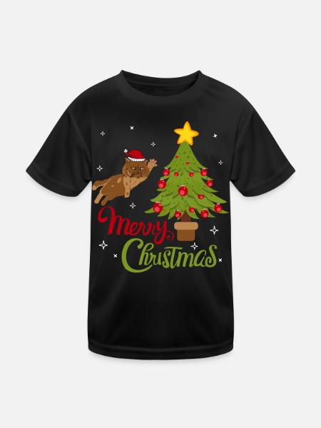 Chat et Noël - Chats Noël drôle - T-shirt sport Enfant - noir - Devant
