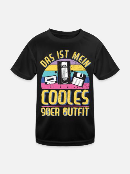 90er Jahre Outfit Party 1990er Motto Mottoparty - Kinder Funktions-T-Shirt - Schwarz - Vorne