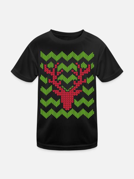 Rentier Weihnachten Strickmuster gestricktes Motiv - Kinder Funktions-T-Shirt - Schwarz