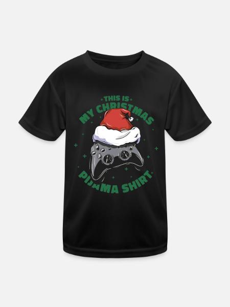 Gaming Pajamas Christmas Ugly Christmas Sweater - Kids Functional T-Shirt - black - Front