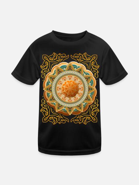 Gold Mandala, 3D Mandala, Vintage Arabesque - Kids Functional T-Shirt - black - Front