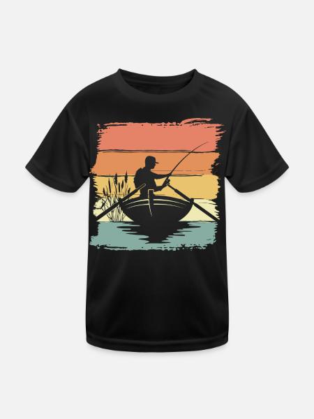 Angeln Fischen retro vintage - Kinder Funktions-T-Shirt - Schwarz - Vorne