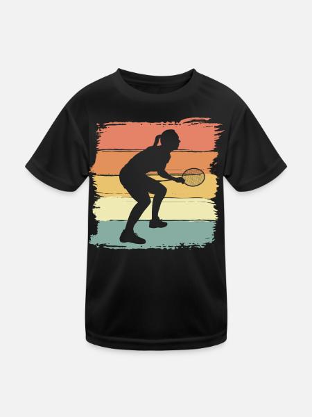 Badminton Frauen Retro Vintage Badminton Geschenk - Kinder Funktions-T-Shirt - Schwarz - Vorne