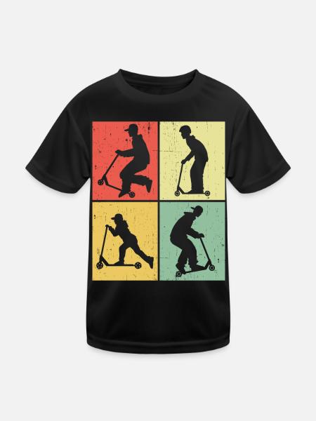 Scooter Stunt Scooter for Kids Retro - Kids Functional T-Shirt - black - Front