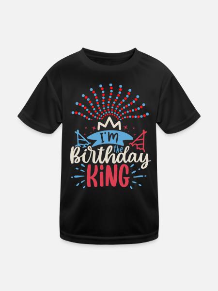 Geburtstag, buntes-Feuerwerk, Spruch Birthday-King - Kinder Funktions-T-Shirt - Schwarz - Vorne