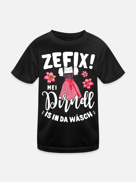 Mei Dirndl is in da Wäsch Trachtenshirt Damen - Kinder Funktions-T-Shirt - Schwarz - Vorne