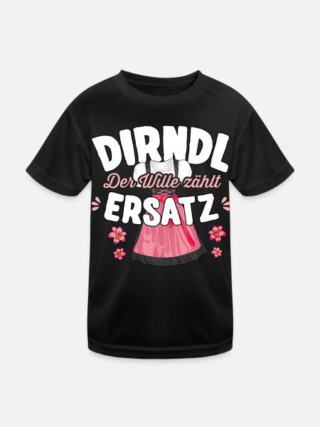 Ersatz Dirndl T-Shirt Damen Trachtenshirt Mädchen - Kinder Funktions-T-Shirt - Schwarz - Vorne