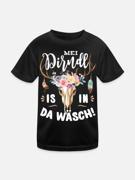 Mei Dirndl is in da Wäsch Trachtenshirt Damen - Kinder Funktions-T-Shirt - Schwarz - Vorne