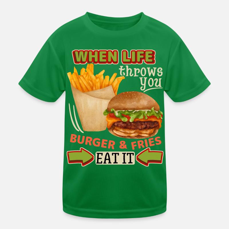 Burger-Cheeseburger Pommes Frites, lustiger Spruch Kinder Funktions-T-Shirt