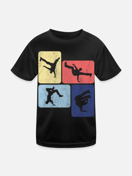 Retro Breakdance Breakdancer Tanzen - Kinder Funktions-T-Shirt - Schwarz - Vorne