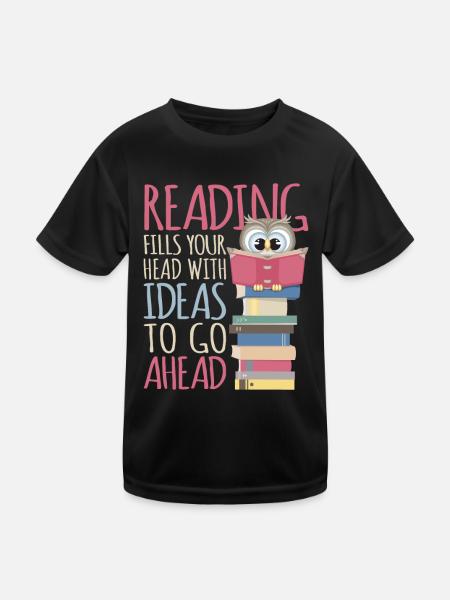 Reading Book Bookworm Library Owl Bookworm - Kids Functional T-Shirt - black - Front
