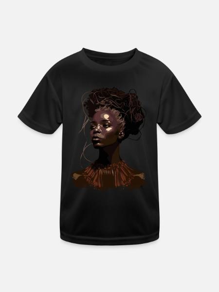Juneteenth Melanin Queen - Beautiful Afro Woman - Kids Functional T-Shirt - black - Front
