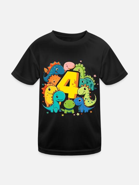 4ème anniversaire avec chemise d’anniversaire dinosaure - T-shirt sport Enfant - noir - Devant