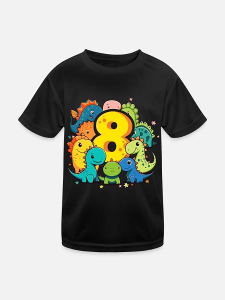 8ème anniversaire avec une chemise d’anniversaire de dinosaure - T-shirt sport Enfant - noir - Devant