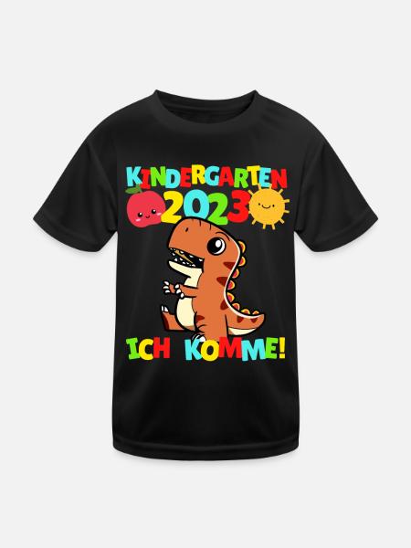 Kindergarten ich komme Kindergartenkind 2022 Dino - Kinder Funktions-T-Shirt - Schwarz - Vorne