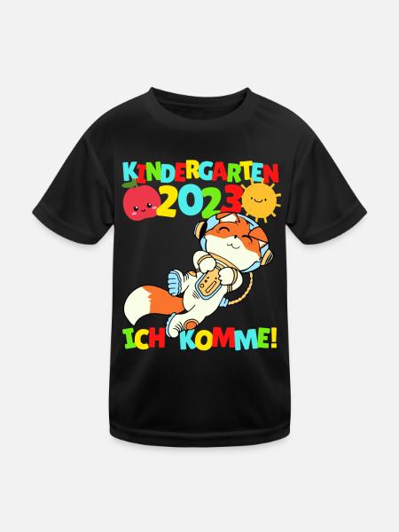 Kindergarten ich komme Fuchs Kindergartenkind 2022 - Kinder Funktions-T-Shirt - Schwarz - Vorne
