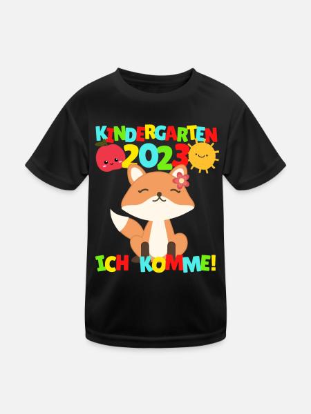 Kindergarten ich komme Fuchs Kindergartenkind 2022 - Kinder Funktions-T-Shirt - Schwarz - Vorne