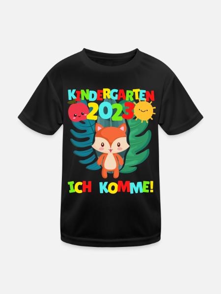 Kindergarten ich komme Fuchs Kindergartenkind 2022 - Kinder Funktions-T-Shirt - Schwarz - Vorne