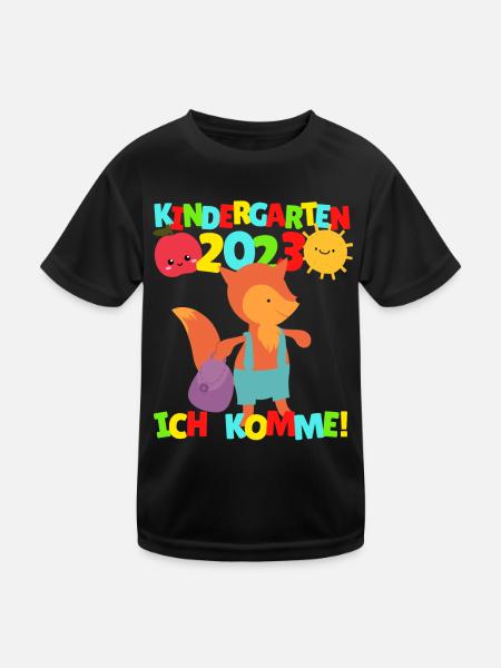 Kindergarten ich komme Fuchs Kindergartenkind 2022 - Kinder Funktions-T-Shirt - Schwarz - Vorne