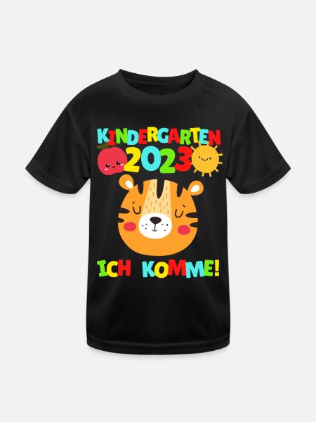 Kindergarten ich komme Tiger Kindergartenkind 2023 - Kinder Funktions-T-Shirt - Schwarz - Vorne