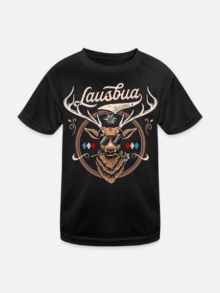 Lausbua T-Shirt Herren Trachtenshirt Kinder Hirsch - Kinder Funktions-T-Shirt - Schwarz