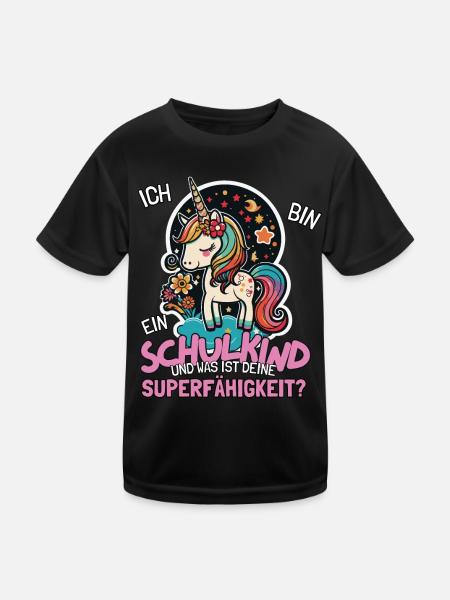 Schulkind Süßes Einschulungsgeschenk mit Einhorn - Kinder Funktions-T-Shirt - Schwarz - Vorne