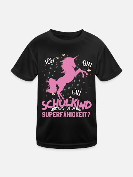 Schulkind Bye Bye Kindergarten Einhorn Outfit - Kinder Funktions-T-Shirt - Schwarz - Vorne