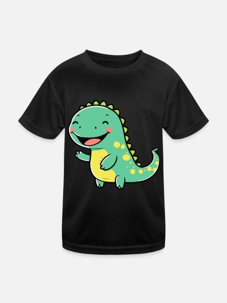 Niedlicher Cartoon-Dinosaurier für Dino-Fans - Kinder Funktions-T-Shirt - Schwarz - Vorne