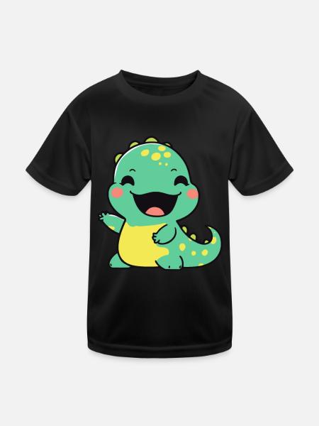 Niedlicher Cartoon-Dinosaurier für Dino-Fans - Kinder Funktions-T-Shirt - Schwarz - Vorne