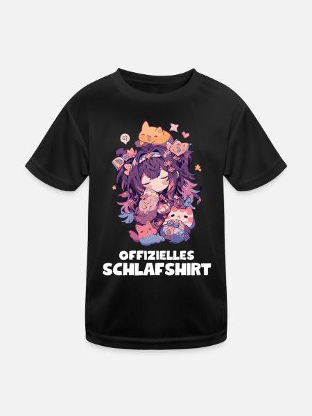 Lustiges Schlafshirt - Anime Pyjama für Mädchen - Kinder Funktions-T-Shirt - Schwarz - Vorne