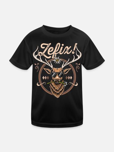 Zefix T-Shirt bayrisch Grantler Trachtenshirt Mann - Kinder Funktions-T-Shirt - Schwarz - Vorne
