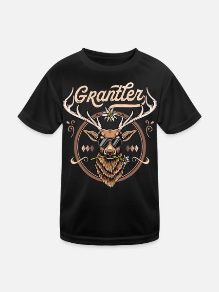 Grantler T-Shirt Herren Trachtenshirt Tracht - Kinder Funktions-T-Shirt - Schwarz - Vorne