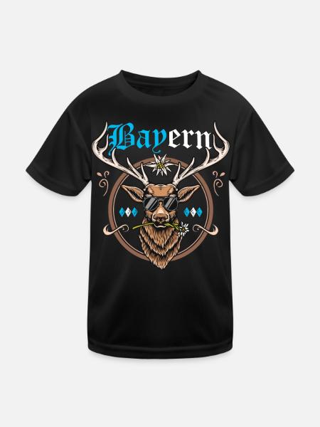 Bayern T-Shirt bayrisch Trachtenshirt Bayern Shirt - Kinder Funktions-T-Shirt - Schwarz - Vorne