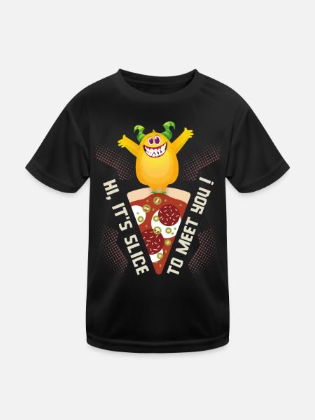 Funny Pizza, Pizza Corner, Slice-To-Meet-You, Pun - Kids Functional T-Shirt - black - Front