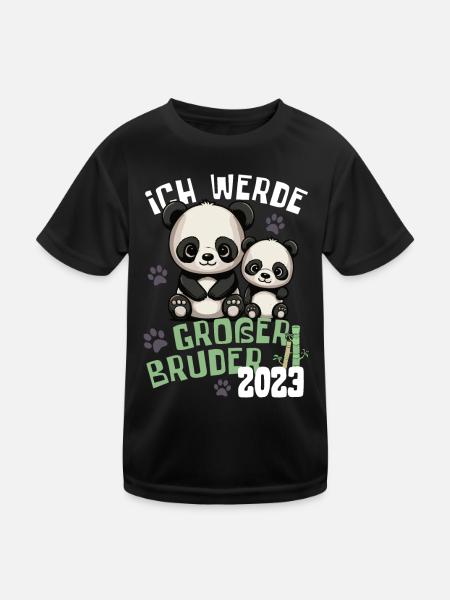 Ich werde großer Bruder 2023 - Süße Panda Brüder - Kinder Funktions-T-Shirt - Schwarz - Vorne