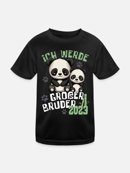 Ich werde großer Bruder 2023 - Süße Panda Brüder - Kinder Funktions-T-Shirt - Schwarz - Vorne