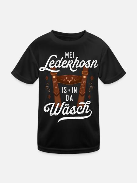 Mei Lederhose T-Shirt Herren Trachtenshirt Tracht - Kinder Funktions-T-Shirt - Schwarz - Vorne