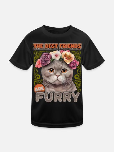 British Shorthair chat vintage avec couronne de fleurs - T-shirt sport Enfant - noir - Devant