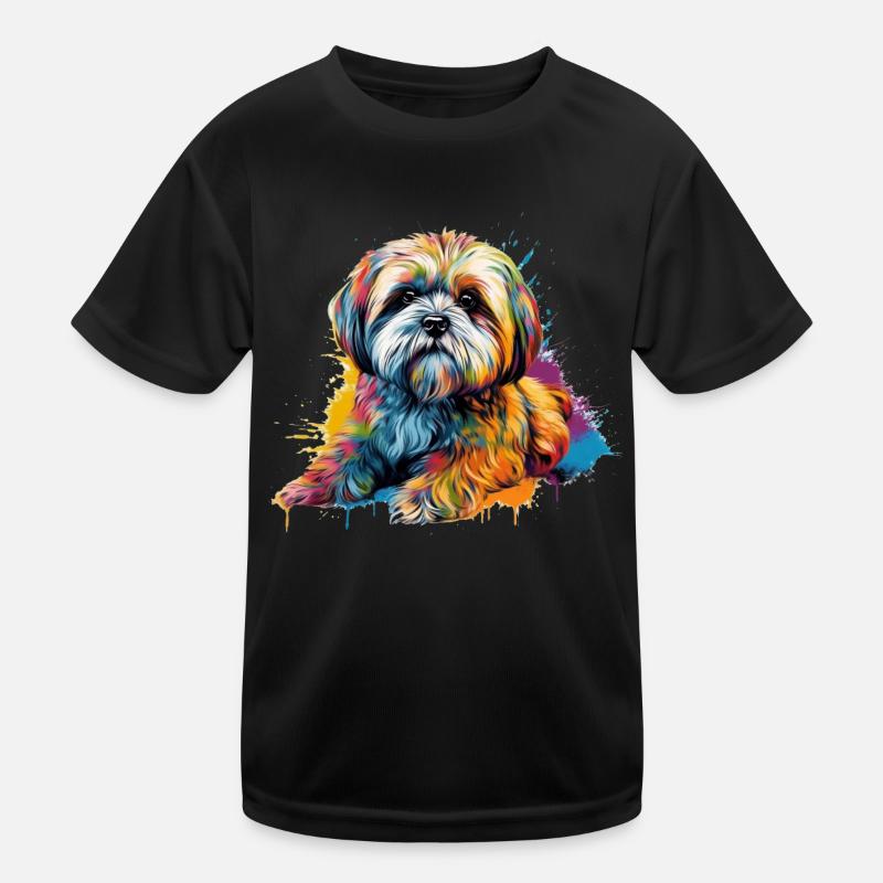Bunter Lhasa-Apso-Hund - Kinder Funktions-T-Shirt - Schwarz