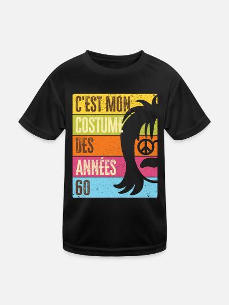 Années 60 Costume des 60s Disco Deguisement Tenue - T-shirt sport Enfant - noir - Devant