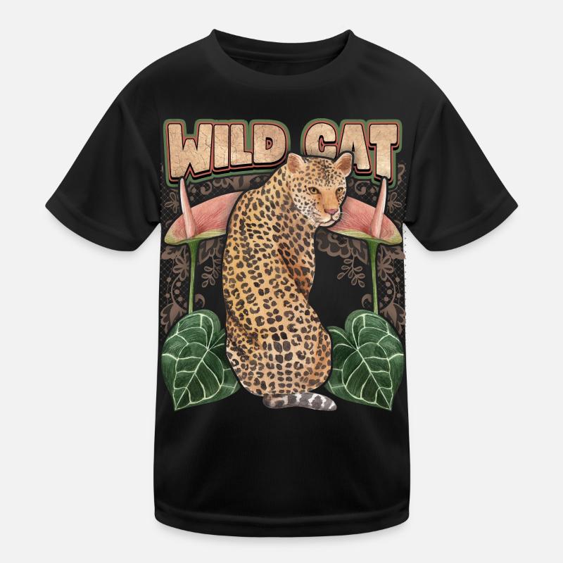 Léopard, Chat exotique à l’anthurium vintage T-shirt sport Enfant
