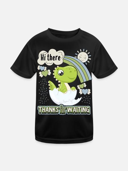 Dinosaurier Ei mit Baby-Dino, neugeboren Spruch - Kinder Funktions-T-Shirt - Schwarz - Vorne