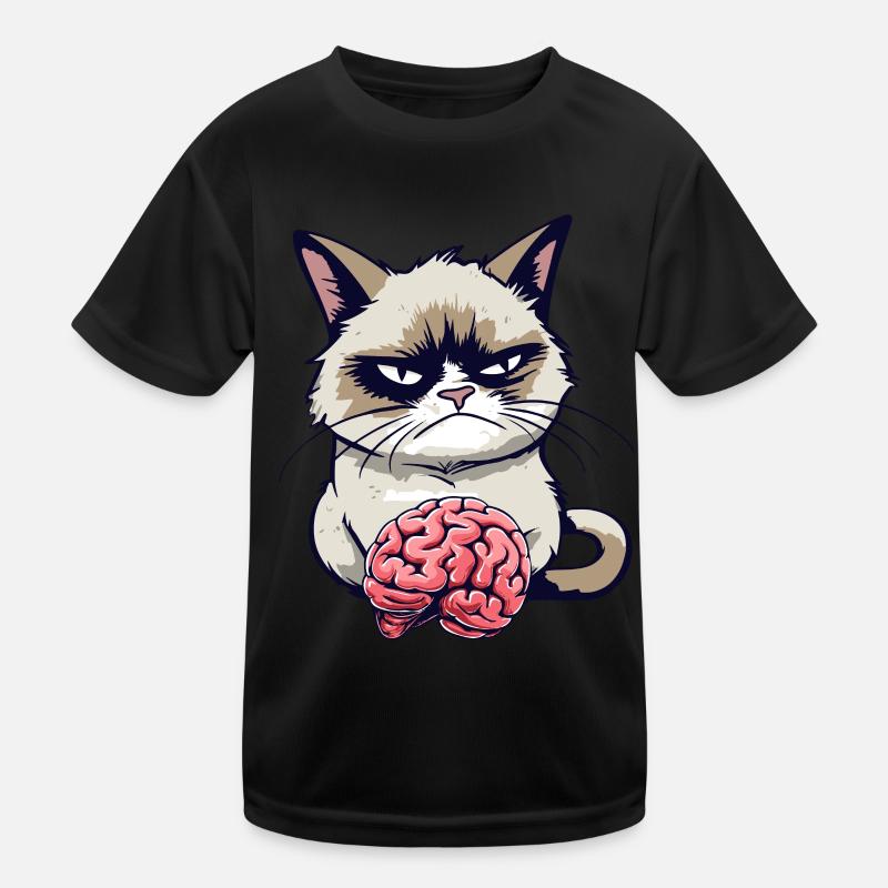 Lustige Cartoon Grump Cat Mit Gehirn - Sarkasmus Kinder Funktions-T-Shirt