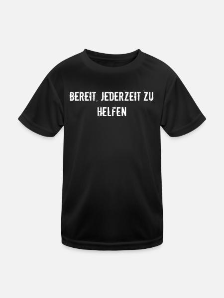 Feuerwehr - Bereit, jederzeit zu helfen - Kinder Funktions-T-Shirt - Schwarz - Vorne